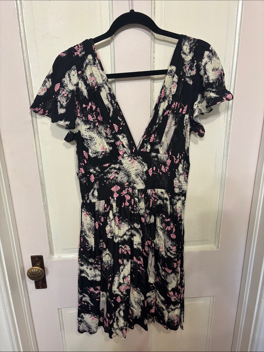 Trashy Diva Black Dress with Pink and Cream Floral Motif
